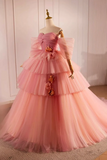 Pink Off the Shoulder Long A Line Ball Gown, Beautiful Tulle Layers Sweet 16 Dress APP0891