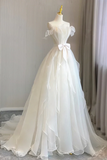 A Line Organza White Long Prom Dress, White Long Formal Dress APP0895