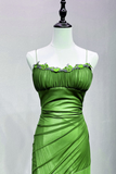 Green Straps Lace Up Formal Dress Evening Dress, Green Spandex Prom Dress APP0903