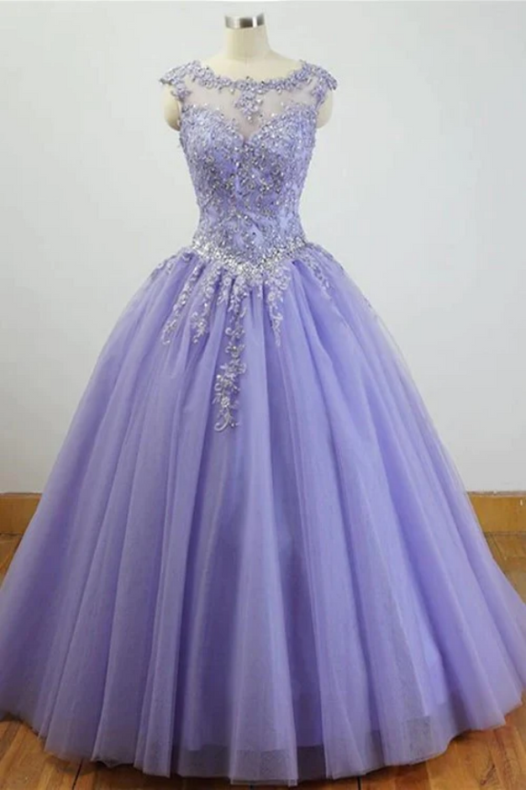 Gorgeous Purple Formal Prom Gowns Quinceanera Dresses With Appliques APP0904
