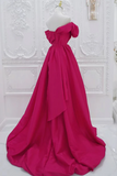 A Line Off Shoulder Satin Rose Red Long Prom Dress, Rose Red Long Evening Dress APP0911