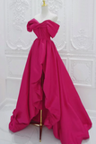 A Line Off Shoulder Satin Rose Red Long Prom Dress, Rose Red Long Evening Dress APP0911