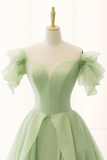 A Line Organza Green Long Prom Dress, Green Long Graduation Dress APP0917