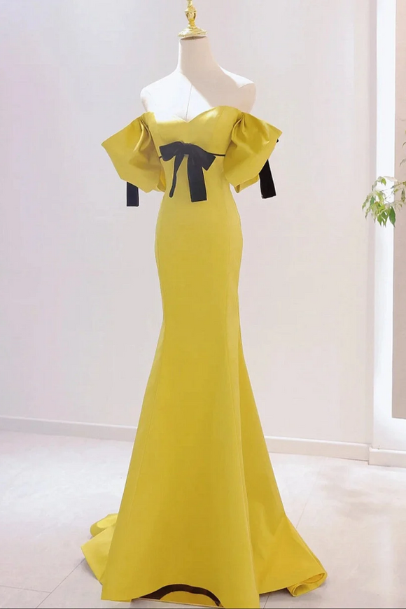 Yellow Mermaid Sweetheart Prom Dress, Off Shoulder Yellow Evening Dress APP0918