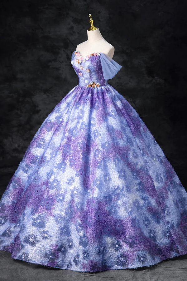 Dreamy Colorful Flowers Purple/blue Prom Dress, Fairy Off the Shoulder –  Anneprom