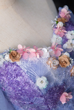 Dreamy Colorful Flowers Purple/blue Prom Dress, Fairy Off the Shoulder A Line Princess Party Gown APP0948