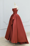 Burgundy Strapless Satin Long Prom Dress, Beautiful A Line Evening Party Dress APP0962
