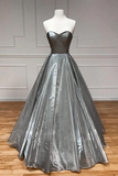 Simple sweetheart neck satin gray long prom dress gray formal party dress APP0963