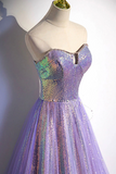 Purple sweetheart neck long prom dress purple formal party dress APP0965