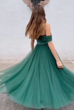 A Line Green Tulle Prom Dress, Tea Length Green Formal Party Dress APP0967