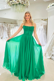 A Line Green Chiffon Lace Long Prom Dress, Strapless Floor Length Dress APP0971