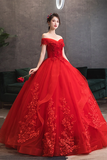 Red Tulle Ball Gown With Lace Sweetheart Long Formal Dress, Red Tulle Evening Dress APP0976