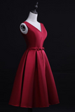 Dark Red Satin Short Homecoming Dress, Lovely Bridesmaid Dress APH0257