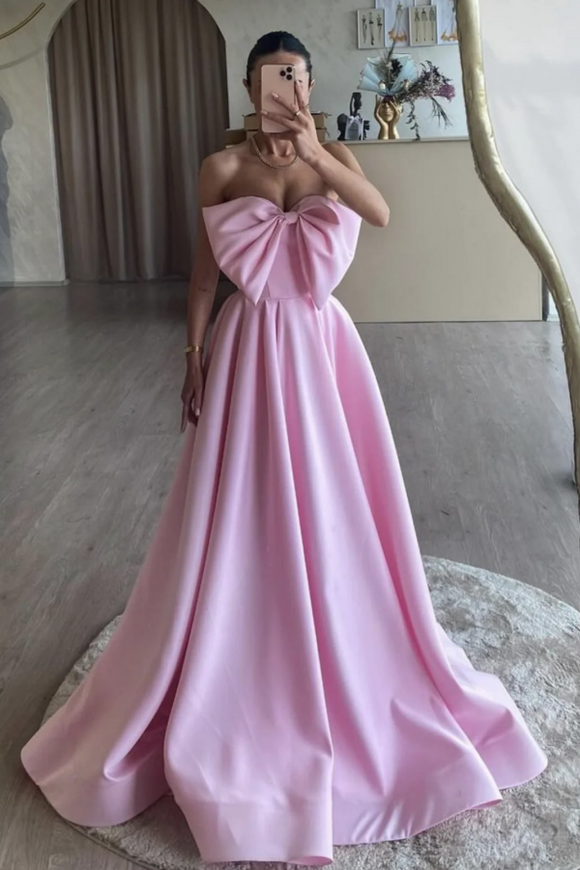 A Line Pink Satin Long Prom Dress, Pink Long Formal Dress APP0980