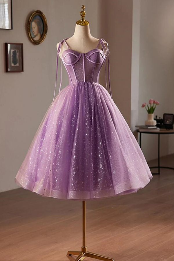 Light Purple Knee Length Straps Party Dress, Light Purple Homecoming D Anneprom Light Purple Knee Length Straps Party Dress, Light Purple Homecoming D Anneprom