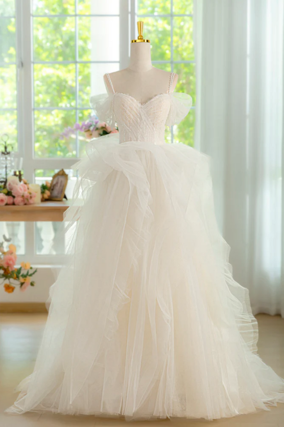 Ball Gown Tulle Lace ivory Long Prom Dress, ivory Long Graduation Dres Anneprom Ball Gown Tulle Lace ivory Long Prom Dress, ivory Long Graduation Dres Anneprom
