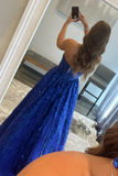 Blue Tulle A Line Simple Style Long Party Dress, Blue Long Prom Dress APP1049
