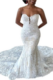 Soft Sleeveless Sweetheart Mermaid lace Bridal Wedding Dresses APW0433