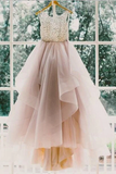 Anneprom Scoop Sleeveless Organza Prom Dress Evening Gowns With Sweep Train APP0065