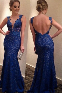 Anneprom Elegant Mermaid Royal Blue Prom Dress Evening Gowns With Lace Appliques APP0072