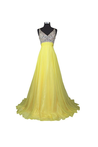 Anneprom A Line V-Neck Formal Chiffon Prom Dresses Evening Dresses APB0021