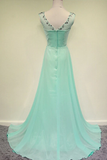 Anneprom Scoop Beading Chiffon Green Long Evening/Prom Dress APP0018