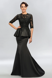 Anneprom Half Sleeves Appliques Sequins Long Prom Dresses Evening Dresses APP0086