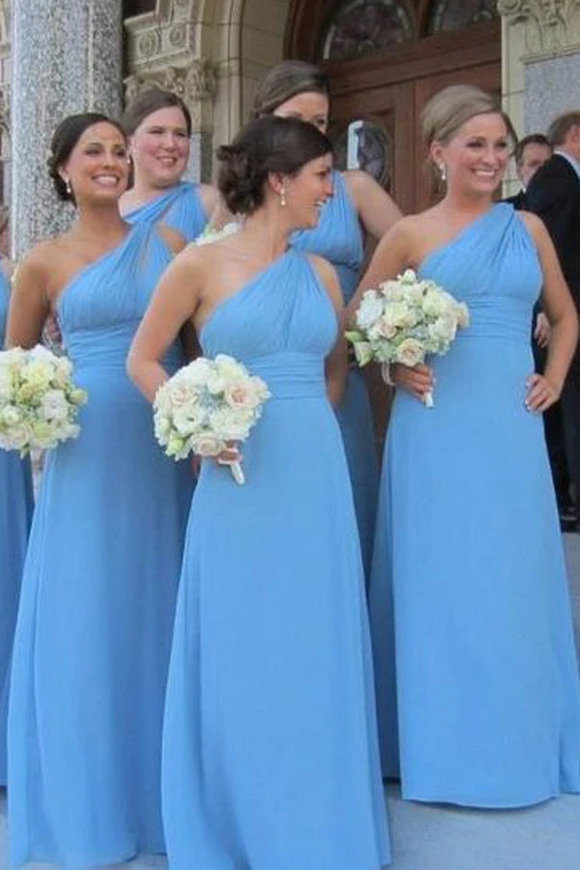 Anneprom One Shoulder Floor Length Sky Blue Bridesmaid Dress APB0037
