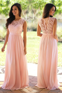 Anneprom Pink Sleeveless Lace Chiffon Evening Dresses Prom Dresses APP0097
