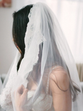 Alencon Lace Trim Long Ivory Veil for Wedding APWV0006