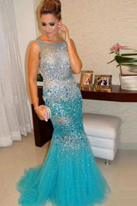 Anneprom Luxurious Mermaid Straps Beading Crystal Evening Dresses Prom Dresses APP0100