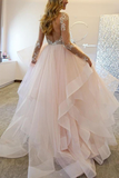 Anneprom Elegant A-Line Long Sleeves Tulle Wedding Dresses With Appliques APP0103