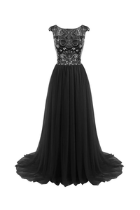 Anneprom Long Beads Prom Dress Tulle Cap Sleeves Evening Dress APP0020
