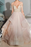 Anneprom Elegant A-Line Long Sleeves Tulle Wedding Dresses With Appliques APP0103