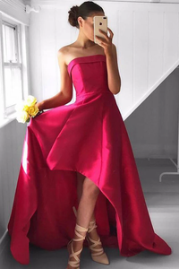 Anneprom Fabulous Strapless High Low Fuchsia Pleated Prom Dress APP0108