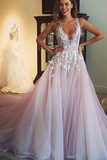 Anneprom Scoop V-Neck Long Wedding Dress/Prom Dress With Appliques APP0112