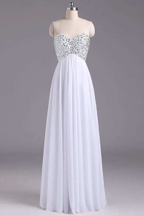 Anneprom Sweetheart Chiffon Backless Long White Evening/Prom Dress APP0013