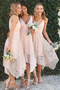 Anneprom A-Line V-Neck Pearl Pink Lace Bridesmaid/Prom/Homecoming Dress APP0224