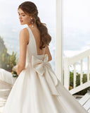 Anneprom Simple Applique A Line V Neck Satin Rosette Wedding Dress APW0124