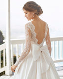 Anneprom Simple Applique A Line V Neck Satin Rosette Lace Wedding Dress APW0125