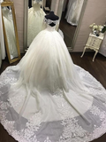 Anneprom Off The Shoulder Long Sleeves Appliques Ball Gown Wedding Dress APW0168