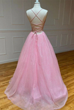 Anneprom Chic A line Spaghetti Straps Sparkly Prom Dress Tulle Evening Dress APP0511