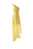 Anneprom One Shoulder Floor Length Chiffon Yellow Bridesmaid Dress With Flower APB0050