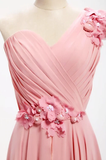 Anneprom A-Line One Shoulder Long Chiffon Bridesmaid Dress With Flowers APB0052