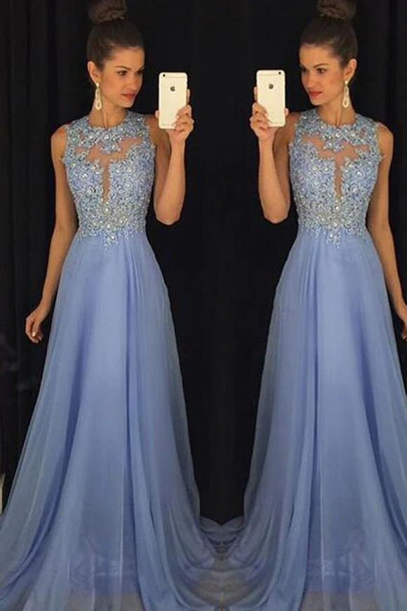 Anneprom Blue Prom Dresses Elegant Evening Dresses Beaded Party Dresses APP0123
