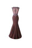 Anneprom Mermaid Prom Dress Lace Appliques Sheer Back Bridesmaid Dress APB0059