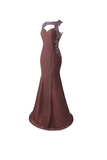 Anneprom Mermaid Prom Dress Lace Appliques Sheer Back Bridesmaid Dress APB0059