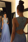Anneprom Blue Prom Dresses Elegant Evening Dresses Beaded Party Dresses APP0123