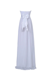 Anneprom A-Line Strapless Floor Length Chiffon White Bridesmaid Dress With Sash APB0061