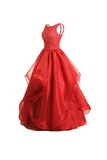 Anneprom A-Line Red Organza Asymmetric Bridesmaid Dress With Beading APB0062